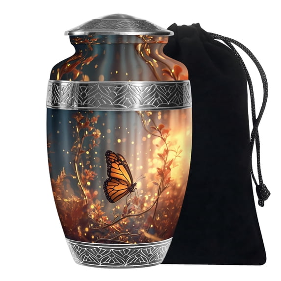 JAGASY Orange Butterfly Urn for Ashes Adult male & Female - Grey Large Urn for Ashes for Women - Orange Leaf Cremation Urns for Girl - Memorial Urn for Father & Mother - ( 10 Inch )