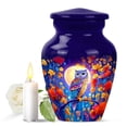 thumbnail image 1 of JAGASY Owl Funeral Urn for Ashes Adult Male, Blue Small Urns for Human Ashes Keepsake, Moon Tree Branch Decorative Urns for Brother, Orange & Yellow Flowers Cremation Urn for Siblings, (3 Inch), 1 of 7