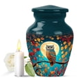 thumbnail image 1 of JAGASY Owl Mini Urn for Sister, Teal Small Urns for Human Ashes Keepsake, Moon Autumn Tree Leaves Decorative Urns for Brother, Memorial Cremation Urn for Siblings, (3 Inch), 1 of 7