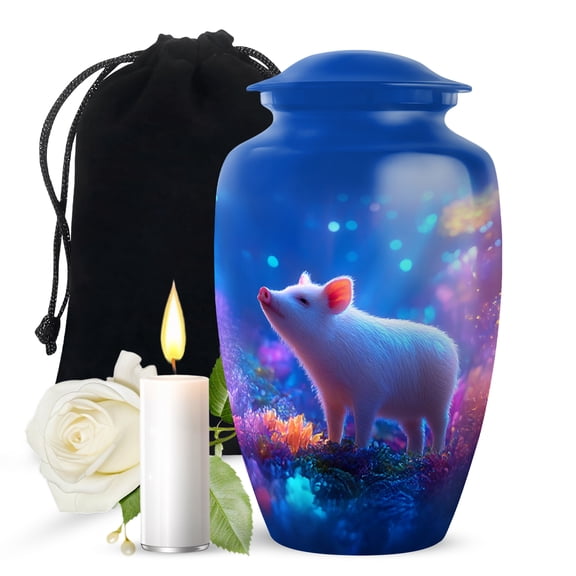 JAGASY Pig Handmade Urn for Ashes for Women, Blue Large Urns for Human Ashes, White Pig Decorative Urns for Couple, Memorial Cremation Urn for Husband & Wife, (10 Inch)