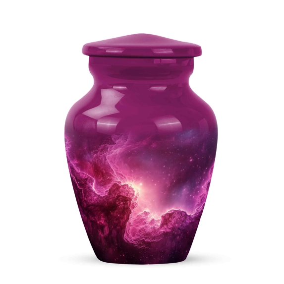 JAGASY Pink Galaxy Urn for Human Ashes - Nebula Stars Decorative Small Funeral Keepsake Urns - Pink Cosmic Clouds Tiny Urn for Ashes Adult Male - Miniature Urn Ash holder - (3 Inch)