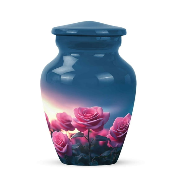 JAGASY Pink Rose Urn for Ashes for Women - Sunset Small Urns for Human Ashes Keepsake - Blue Memorial Urn for Mother and Father - Tiny Flowers Urns for Mom & Dad - (3 Inch)