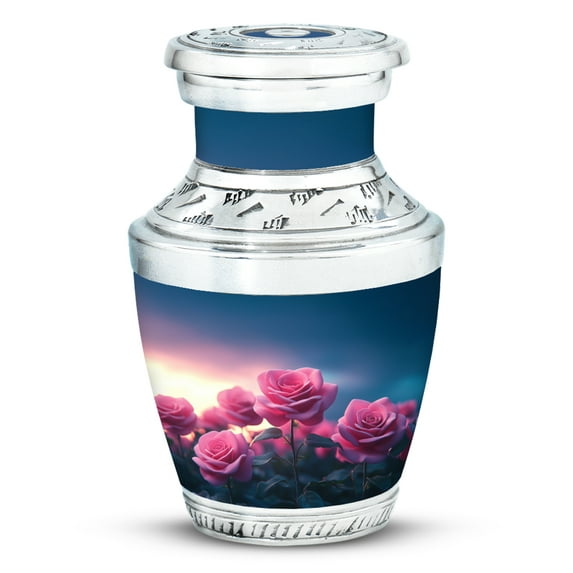 JAGASY Pink Rose Urn for Men - Blue Small Urns for Human Ashes Keepsake - Sunset Urn for Ashes Adult Male - Flowers Decorative Cremation Urns for Mom & Dad - (3 Inch)