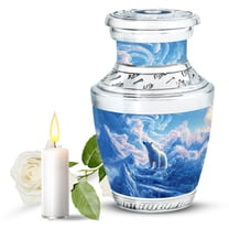 JAGASY Polar Bear Funeral Urn for Mother, Blue Small Urns for Ashes Keepsake, Ice Mountain Decorative Urns for Father, White Cloudy Sky Cremation Urn for Parents, 3 Inch