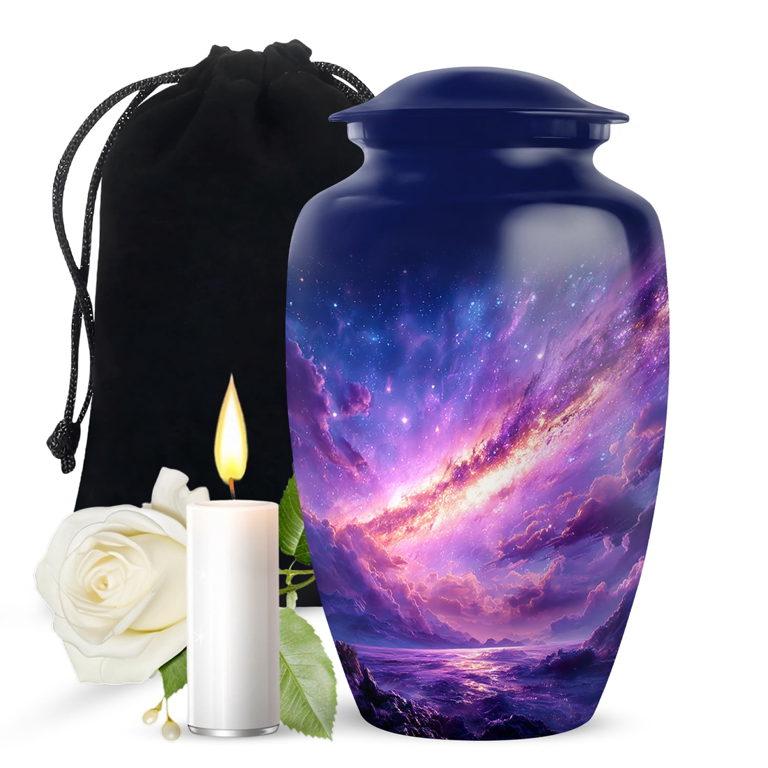 JAGASY Purple Galaxy Urn for Ashes Adult Male, Blue Large Urns for Human Ashes for Women, Galaxy Nebula Decorative Urns for Sister, Cosmic Tiny Cremation Urn for Brother, (10 Inch)