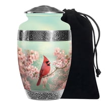 JAGASY Red Cardinal Handmade Large Urn for Boy - Green Urn for Ashes for Women - Pink Cherry Blossom Decorative Funeral Urns for Girl - Cremation Urns for Siblings - (10 Inch)