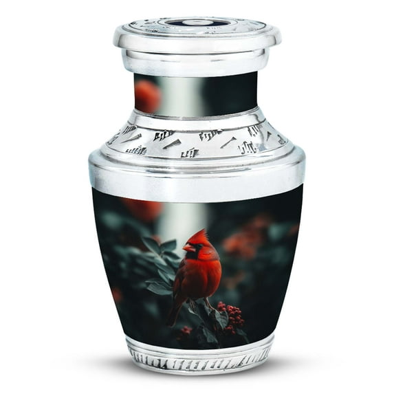 JAGASY Red Cardinal Small Urn for Father - Black Tiny Urn for Ashes Adult Male & Female - Leaf Decorative Keepsake Urns - Handmade Cremation Urns for Mom & Dad - (3 Inch)