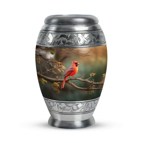 JAGASY Red Cardinal Tiny Urn for Sister - Green Urn for Ashes Adult Male & Female - Tree Leaf Decorative Keepsake Urns - Cremation Urns for Siblings - (3 Inch)