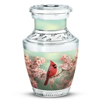 JAGASY Red Cardinal Urn for Human Ashes - Green Miniature Urn for Ashes Adult Male & Female - Cherry Blossom Decorative Urns for Siblings - Pink Cremation Urns for Brother - (3 Inch)
