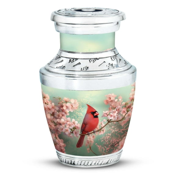 JAGASY Red Cardinal Urn for Human Ashes - Green Miniature Urn for Ashes Adult Male & Female - Cherry Blossom Decorative Urns for Siblings - Pink Cremation Urns for Brother - (3 Inch)