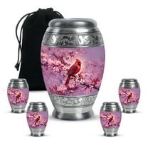 JAGASY Red Cardinal Urns Combo for Companion - Pink Large Urn for Ashes for Women - Cherry Blossom Decorative Handmade Small Urn - Funeral Keepsake Urns for Husband - (1 Large, 10", 4 Small, 3")