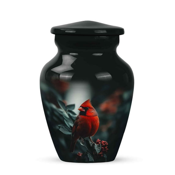 JAGASY Red Cardinal Urns for Parents - Black Small Urns for Human Ashes Keepsake - Funeral Urn for Ashes Adult Male & Female - Red Berry Mini Leaf Urn for Mom Dad - (3 Inch)