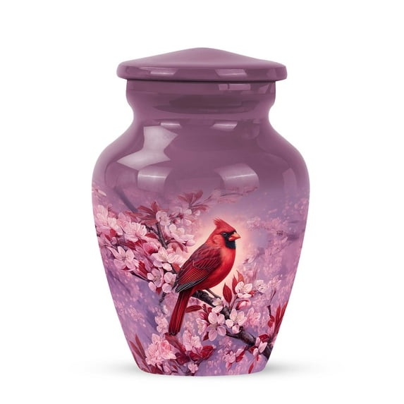 JAGASY Red Cardinal Urns for Parents - Pink Small Urns For Human Ashes Keepsake - Cherry Blossom Urn for Ashes Adult Male & Female - Miniature Cremation Urns for Mom & Dad - (3 Inch)