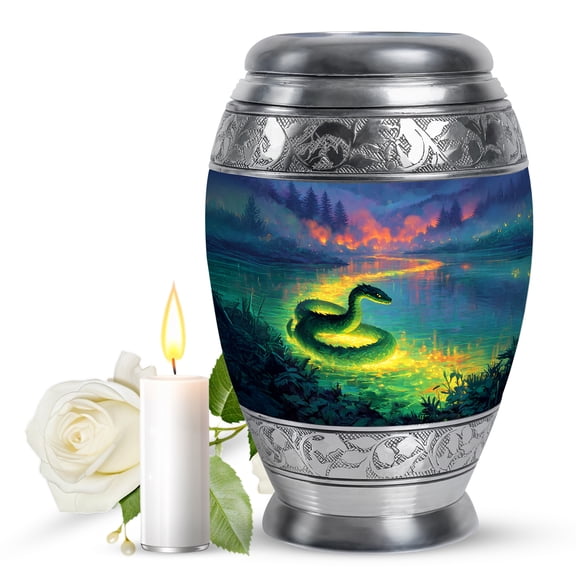JAGASY Snake Urns for Ashes for Women - River Urn for Loved One - Memorial Fiery Green Snake Urns for Husband and Wife - Decorative Urn for Couples Remains - Forest Ashes Holder - 10 Inch