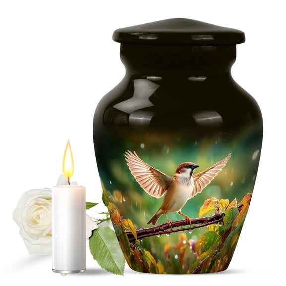 JAGASY Sparrow Perched on Branch Urn for Ashes for Women - Keepsake Green Urns for Funeral & Burial - Cremated Urn for Male & Female - Small Cremation Urns for Human Remains - 3 Inch