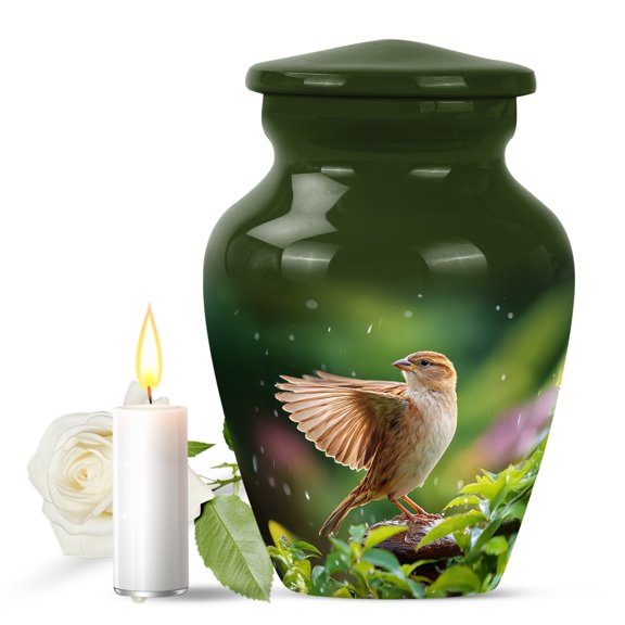 JAGASY Sparrow Urn for Human Ashes Keepsake - Mini Green Urns for Adult Men Cremation - Decorative Bird Urns for Memorial Funeral Small - Tiny Urn for Mom & Dad - 3 Inch