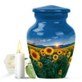 thumbnail image 1 of JAGASY Sunflower Funeral Urn for Child, Blue Small Keepsake Urns for Human Ashes, Sunset Mountain Sunflower Field Decorative Urns for Friends, Memorial Cremation Urn for Boy & Girl, (3 Inch), 1 of 7