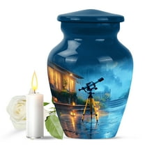 JAGASY Telescope Urns for Human Ashes for Women, Blue Small Urn for Ashes Adult Male, Rainy Sky Decorative Urns for Couple, House Keepsake Cremation Urn for Mom & Dad, (3 Inch)