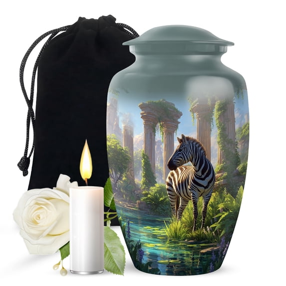 JAGASY Zebra Urn for Ashes Male & Female - Monuments Urn for Funeral - Large Forest Cremation Urns for Adult Male & Female - Grey Urns for Couples (10 Inch)