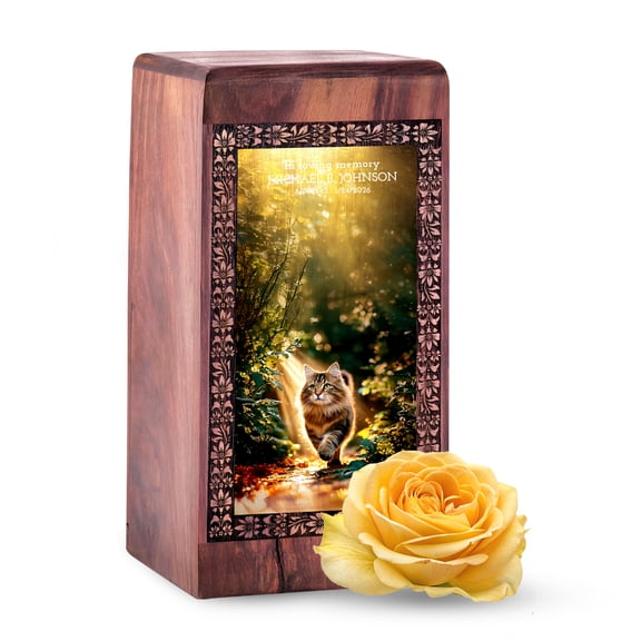 JAGLASH Cat Memorial Urn for Human Ashes Adult Husband & Wife, Wooden Box Mini Decorative Urns for Men & Women, Green Urns for Funeral, Cremation Urn for Male & Female, 5 Inch