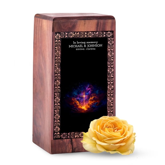 JAGLASH Cross Urns for Ashes Mother & Father Cremation, Personalised Black Burial Urns for Adult Male, Wood Memorial Urn for Ashes for Women, Large Funeral Urn for Men, 11.25 Inch