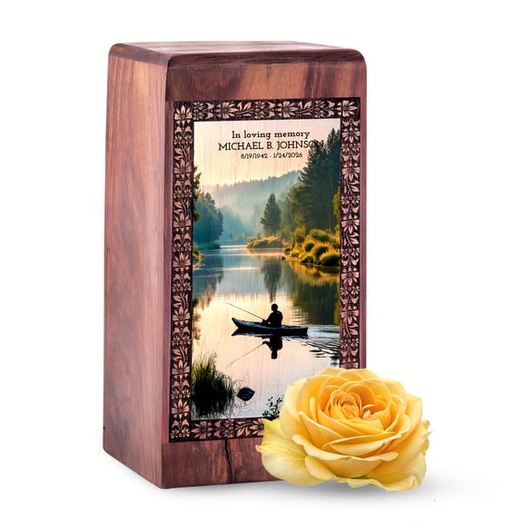 JAGLASH Fishing Memorial Urns for Human Ashes Adult Female - Large Grey Cremation Urns for Adult Male - Decorative Urn for Home, Office Decor - Burial Urn for Human Ashes Mom & Dad - 11.25 Inch