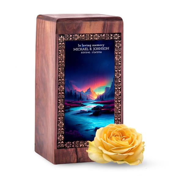 JAGLASH Mountain Small Memorial Urns for Adult Male, Keepsake Blue Funeral Urns for Human Ashes Adult Female, Sunrise Mini Cremation Urn for Mom, River Burial Urn for Humans Male, 5 Inch