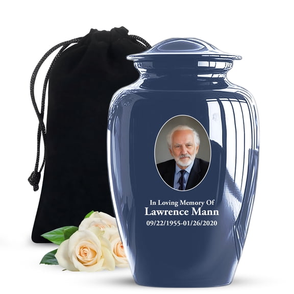 JAGSHASHI Blue Engraved Custom Photo Cremation Memorial Urns for Human Ashes Adult Male, Picture Frame Urns Box for Men Women Child, Personalization Funeral Urn for Human Ashes Adult Female 10 Inch