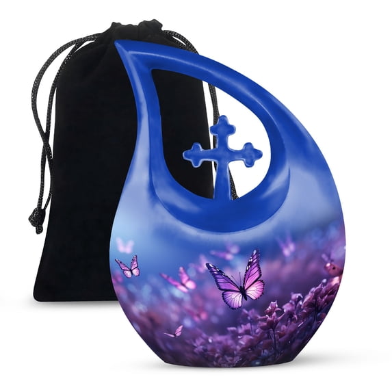 JAGSHASHI Butterfly Large Cremation Urn - Urn For Adult Female Ashes - Mens Urn For Human Ashes - Adult Urn For Men - Funeral Urn For Human Ashes - 10 Inch With Velvet Bag - Cremation Urn For Ashes