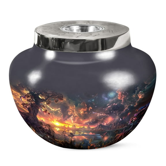 JAGSHASHI Cosmic Serenity Large Urns For Human Ashes - Adult Large Urn - Burial Urn - Metal Urn - Urn For Ashes Male & Female - Memorial Urns - Funeral Ashes Urn - 7 Inch