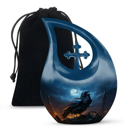 JAGSHASHI Crow Urn For Ashes Adult Male Dad - Cremation Urn Men - Urns For Human Ashes Adult - Funeral Urns For Women - 10 Inch With Velvet Bag - Urns For Adult Female Ashes - Decorative Urns