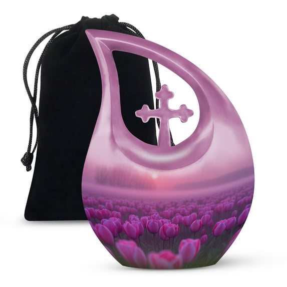JAGSHASHI Dawn Gentle Embrace Over Tulip Fields Urns For Human Ashes Large Adult - Cremation Urns For Men - Burial Urns For Ashes - Funeral Urns For Women - 10 Inch With Velvet Bag - Cremation Urns