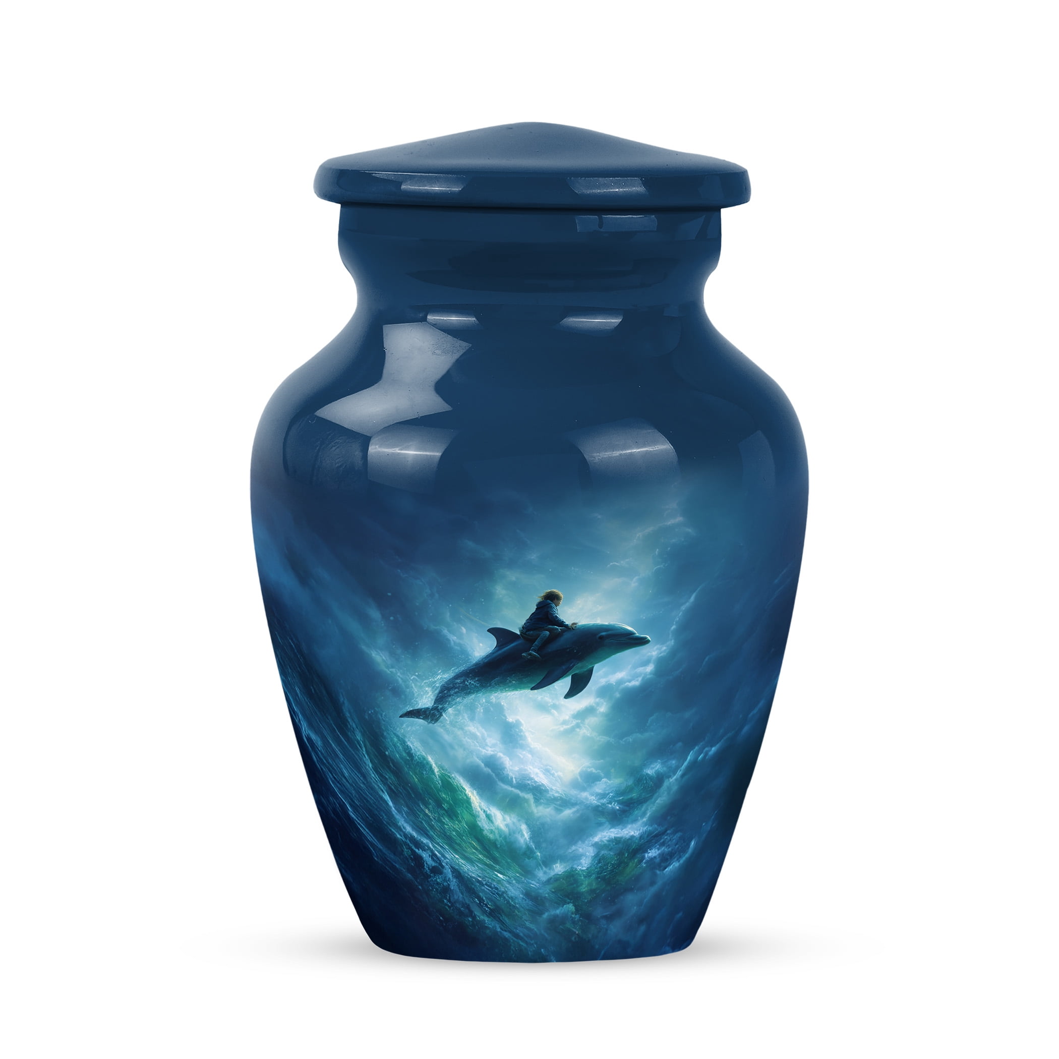 JAGSHASHI Dolphin Keepsake Sharing Urn – Mini Blue Cremation Urn for Human or Pet Ashes – Coral Reef Small Memorial Token Urns with Velvet Box & Funnel – Memorial Tribute for Families (Blue 3 Inch)