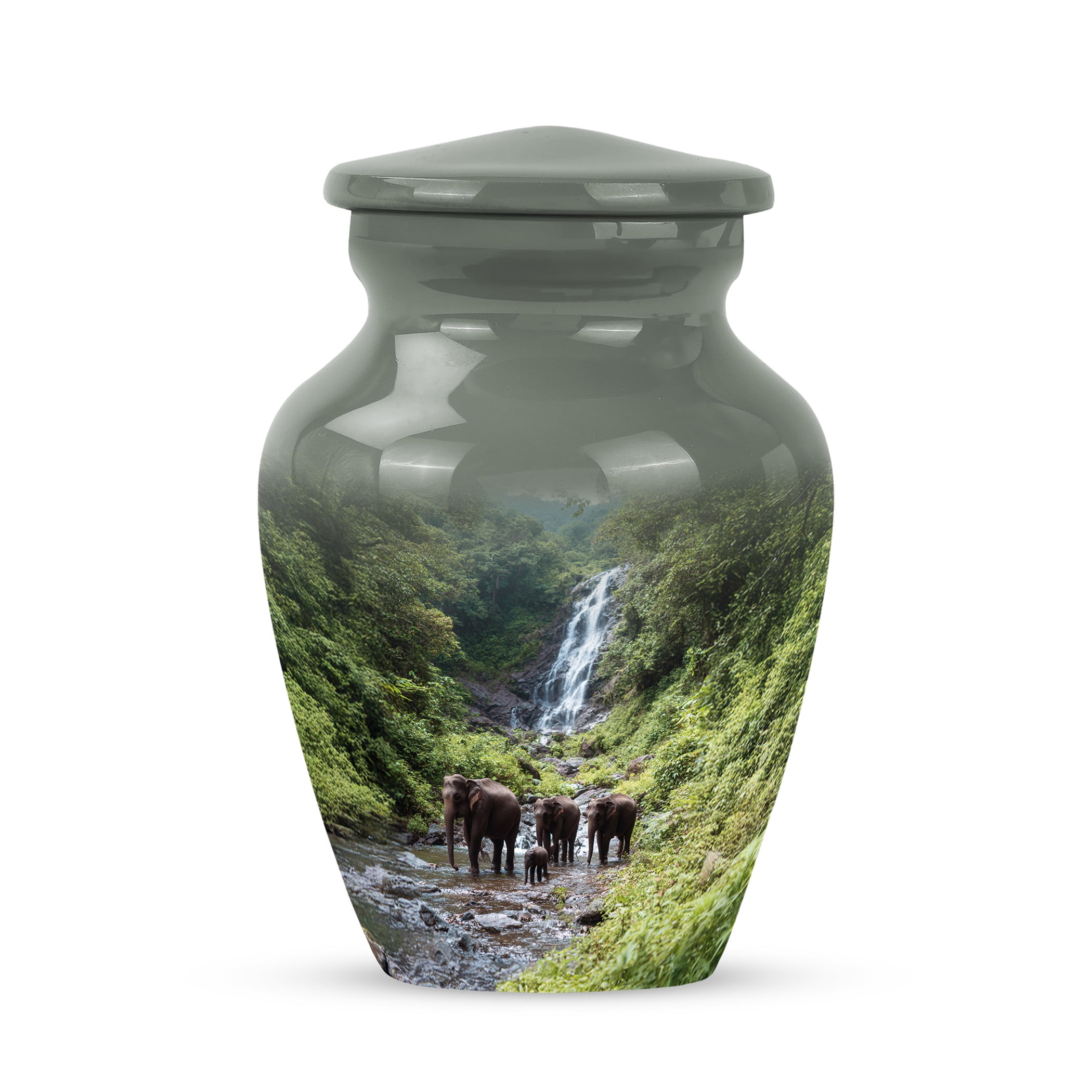 JAGSHASHI Elephant Keepsake Sharing Urn – Mini Green Cremation Urn for Human or Pet Ashes – Waterfall Small Memorial Token Urns with Velvet Box & Funnel – Memorial Tribute for Families (Green 3 Inch)