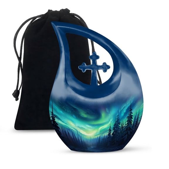 JAGSHASHI Enchanted Night Skies Over The Snowy Forest Urns For Cremation Ashes - Adult Funeral Urn - Urn For Women - Urns Adult Female - 10 Inch With Velvet Bag - Urn For Cremation