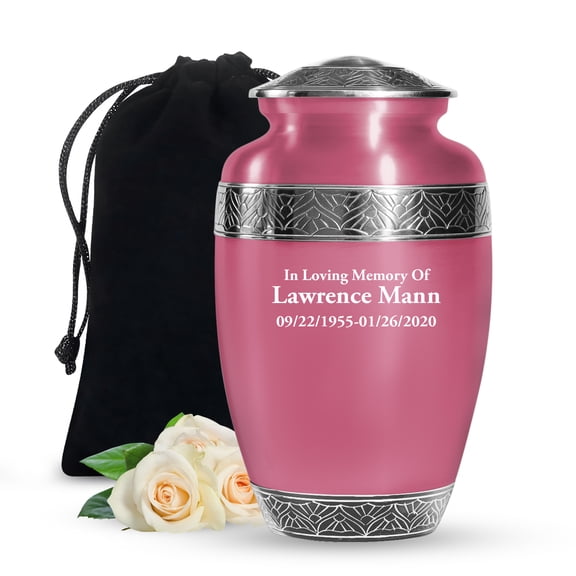 JAGSHASHI Engraving Cremation Urn for Human Ashes - Decorative Urns Box with Photo Frame, Dark Pink Memorial Urns for Ashes, Cremation Customized Name Plate for Women Men - Large Size Box 10 Inch