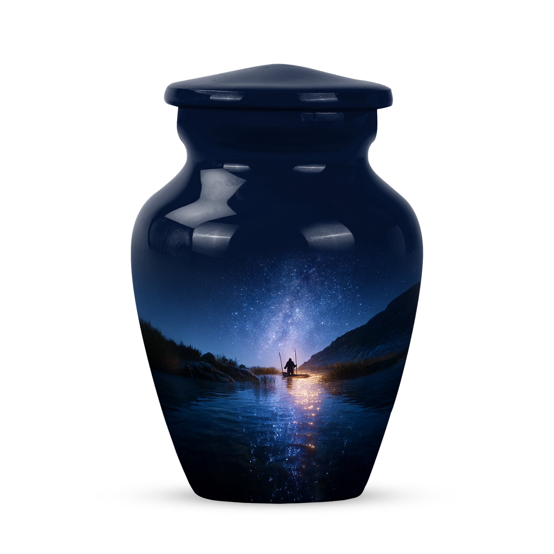 JAGSHASHI Fishing Mini Keepsake Sharing Urn – Small Cremation Urns For Human Ashes Adult Man or Pet Ashes – Funeral Token Urn with Velvet Box – Fisherman Memorial Tribute for Families (Blue 3 Inch)