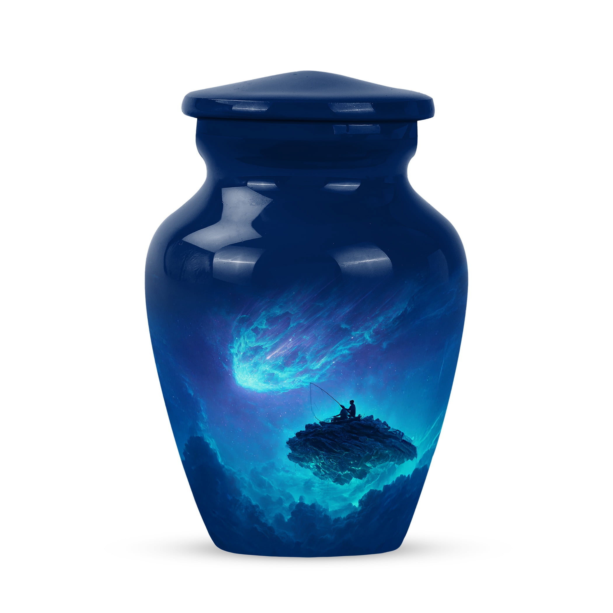 JAGSHASHI Fishing Mini Keepsake Urn For Ashes For Women – Fisherman Small Cremation Urn For Ashes Adult Male or Pets – Funeral Token Urns with Velvet Box – Memorial Tribute for Families (Blue 3 Inch)