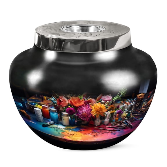 JAGSHASHI Floral Palette Explosion Decorative Urn For Human Ashes - Human Urns For Ashes - Burial Urns For Human Ashes - Cremation Urn - Memorial Urn For Adult Ash - Urns For Adult Female - 7 Inch