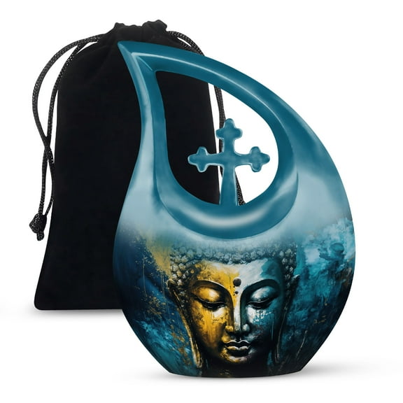 JAGSHASHI Gautam Buddha Adult Male Urn - Urns For Adults Men - Urn Adult Female Ashes - Urn For Ashes Adult Male - 10 Inch With Velvet Bag - Cremation Urn Adult Male - Cremation Urn Human Ashes
