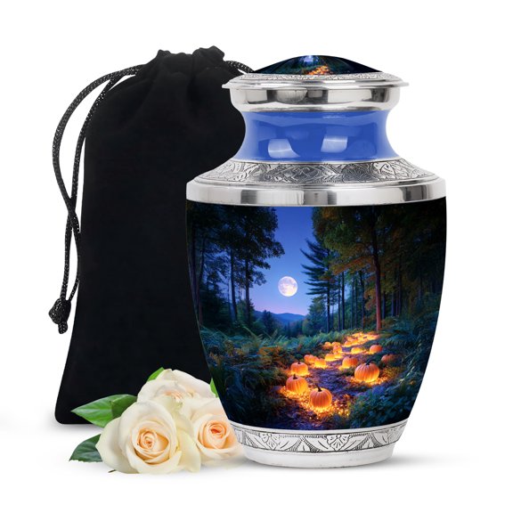 JAGSHASHI Halloween Urn - Beautiful Moonlight Night Urns for Adult Human Ashes - Large Urn - Urns for Human Ashes Adult Female - Decorative Funeral - 10 Inch - Large with Velvet Bag