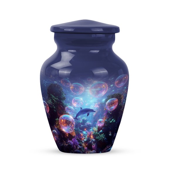 JAGSHASHI Little Urns with Dolphin for Human Ashes, Dolphin Urn for Ashes for Women, Coral Reef Small Urns for Human Keepsake, Decorative Mini Cremation Urn for Adult Men & Women Blue (3 Inch)