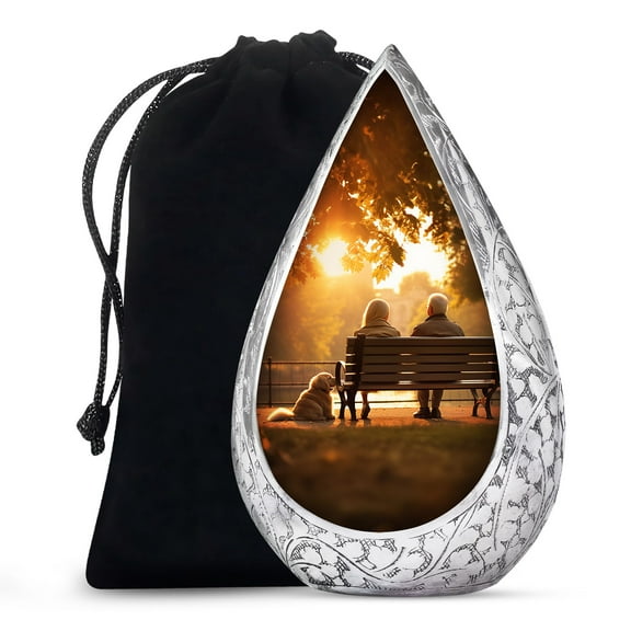 JAGSHASHI Old Couple Sitting On A Bench - Memorial Urns For Human Ashes - Urns For Adult Male & Female - Burial Urns For Ashes - Funeral Urn For Ashes - Large Decorative Urn - 10 Inch - Large