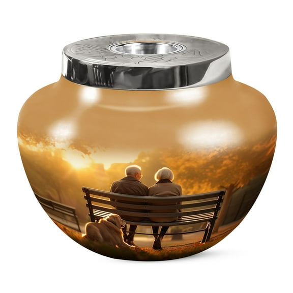 JAGSHASHI Old Couple Sitting On A Bench Memorial Urns For Mom & Dad - Ash Urn - Urn Human Ash Adult Female - Ash Urns For Men & Female - Large Decorative Urn - Urns For Male & Female - 7 Inch
