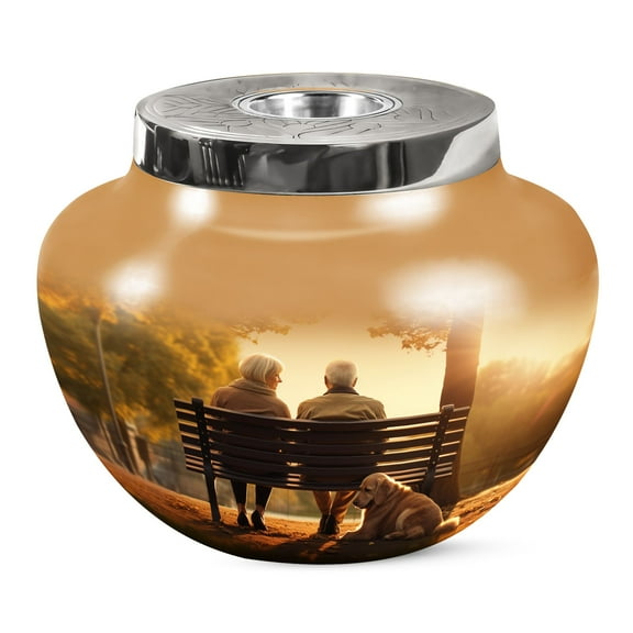 JAGSHASHI Old Couple Sitting On A Bench Metal Urn - Large Decorative Urn - Funeral Urns For Human Ashes Adult - Ash Urns For Humans - Large Cremation Urns - Funeral Urns Ash - 7 Inch