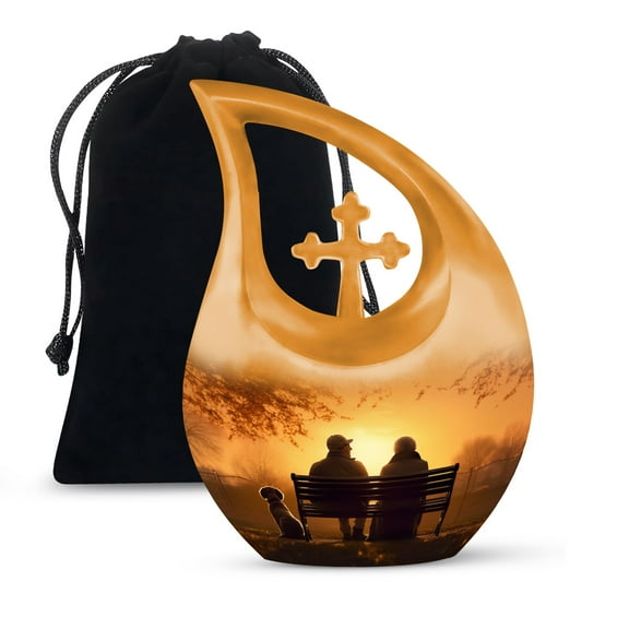 JAGSHASHI Old Couple Sitting On A Bench Urn For Women Ashes - Cremation Urn Human Ash - Urns For Adult Female Ashes - Funeral Urns Men - 10 Inch With Velvet Bag - Urn Large Adult Male