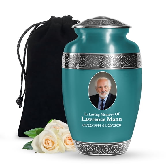 JAGSHASHI Personalized Handmade Cremation Urns for Dog & Cat Ashes, Custom Photo Engraved Teal Pet Memorial Keepsake Urn Box for Ashes, Pet Urns for Dogs & Cats, Customized Urn Box Large 10 Inch