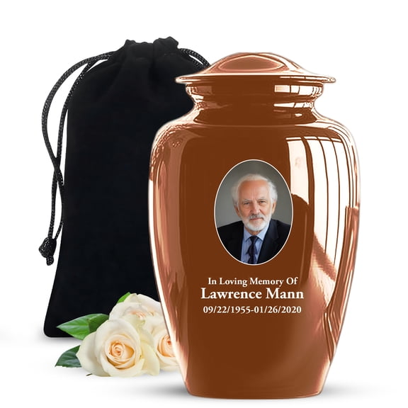 JAGSHASHI Personalized Photo Cremation Urn for Human Ashes - Customized Urn for Ashes Adult Male - 220 Cubic Inch Capacity - Custom Text Engraved Handcrafted Funeral Urns for Adult, Brown 10 Inch