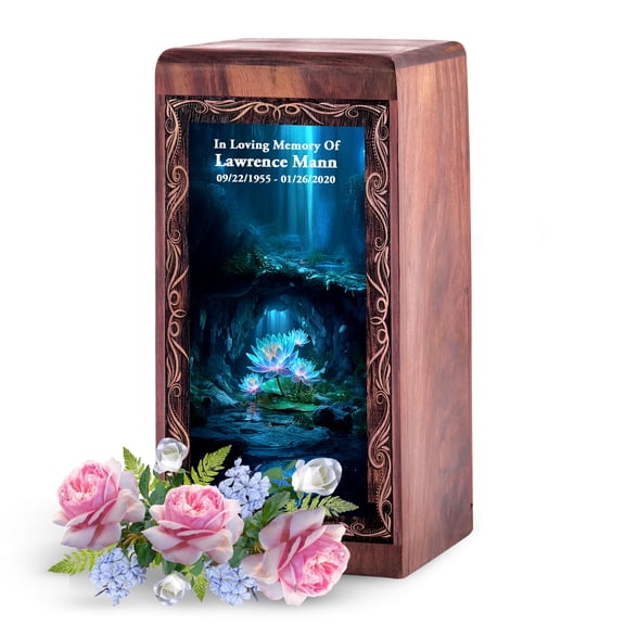 JAGSHASHI Personalized Wood Human Urns for Ashes 50lbs, Mini Keepsake Box - Custom Engraved Wooden Urn Box for Human Ashes, Small Burial and Cremation Decorative Urns for Women & Men (Small 5 Inch)