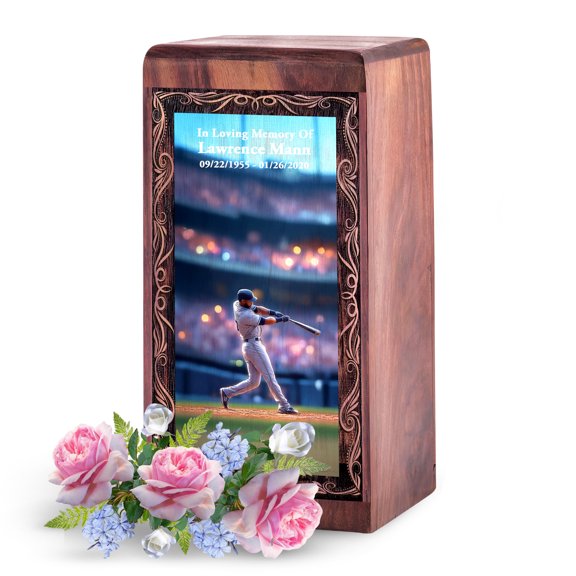 JAGSHASHI Personalized Wooden Baseball Urn for Ashes Adult Male and Female, Customized Engraved Wooden Urn for Ashes for Women, Wood Box Urns for Mom, Urns for Ash (11.25 Inch, 240 Cubic Inches)
